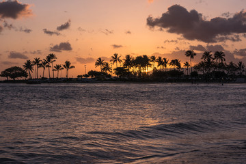 Sunset on Waikiki Beach, Oahu, Hawaii