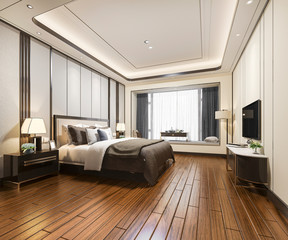 3d rendering luxury modern bedroom suite in hotel