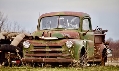 Old Green Truck in Field