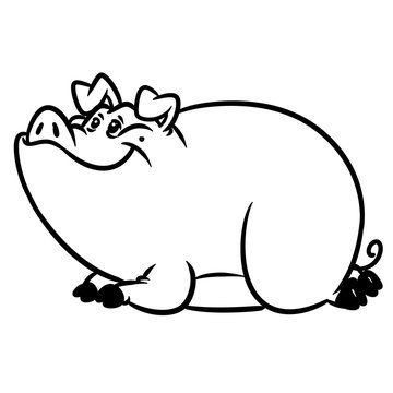 Big fat pig lies resting animal character cartoon illustration isolated image coloring page