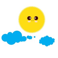 Sun vector drawing behind clouds
