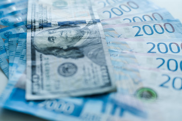 The dollars and the rubles. Business concept.