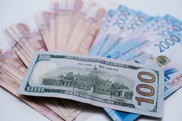 The dollars and the rubles. Business concept.
