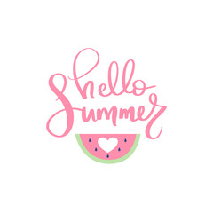 Summer vector lettering. Handwritten calligraphy with watermelon.