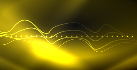 Glowing abstract wave on dark, shiny motion, magic space light. Techno abstract background