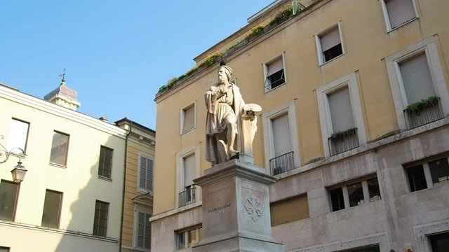 Piazza della Steccata with a monument to Parmigianino in Parma