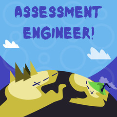 Conceptual hand writing showing Assessment Engineer. Concept meaning gives solutions to the complexities of developing tests Mountain View with Hiking Trail and Trekking Tracks for Ads