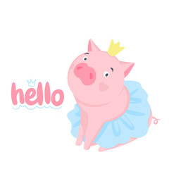 Cute vector pig. Cartoon illustration with funny animal.