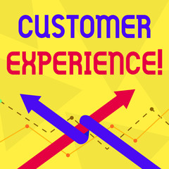 Handwriting text Customer Experience. Conceptual photo product of an interaction between a client and customer Two Arrows where One is Intertwined to the other as Team Up or Competition