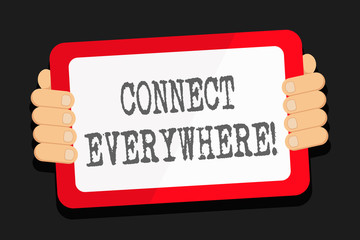 Word writing text Connect Everywhere. Business photo showcasing channel of communication available anywhere and anytime Color Tablet Smartphone with Blank Screen Handheld from the Back of Gadget