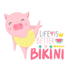 Obraz na płótnie Canvas Cute vector pig. Cartoon illustration with funny animal.