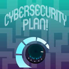 Text sign showing Cybersecurity Plan. Business photo text Techniques of protecting computer and system from attacks Volume Control Metal Knob with Marker Line and Colorful Loudness Indicator