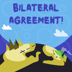 Conceptual hand writing showing Bilateral Agreement. Concept meaning Legal obligations to nonbinding agreements of principle Mountain View with Hiking Trail and Trekking Tracks for Ads