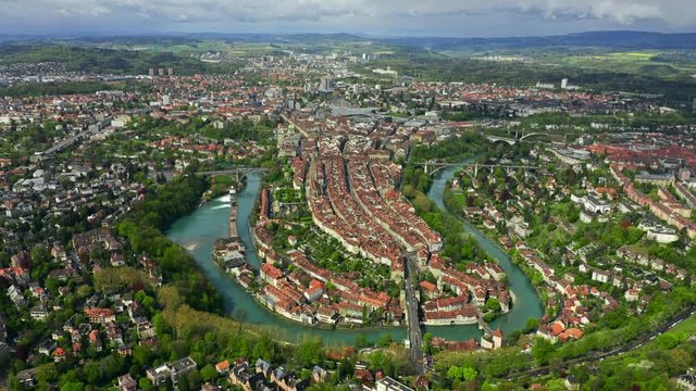 High altitude aerial view of Bern, Switzerland