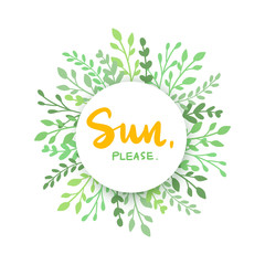 Vector frame with tropical leaves, flowers and lettering