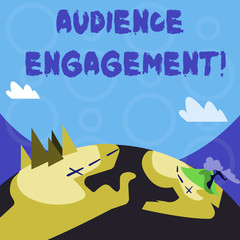 Fototapeta premium Conceptual hand writing showing Audience Engagement. Concept meaning active involvement of an audience in a live broadcast Mountain View with Hiking Trail and Trekking Tracks for Ads