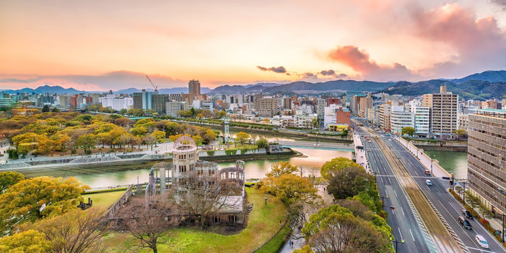 View of Hiroshima skyline with the atomic bomb dome