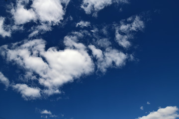view of a blue sky with small clouds