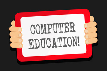 Word writing text Computer Education. Business photo showcasing gaining basic knowledge and skills to operate computers Color Tablet Smartphone with Blank Screen Handheld from the Back of Gadget