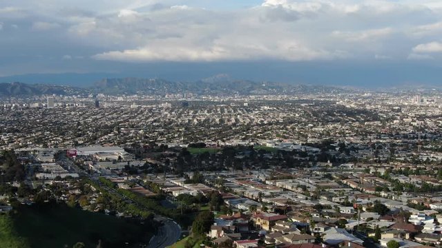 Aerial Establish Shot Los Angeles And Hollywood from La Brea Ave USA