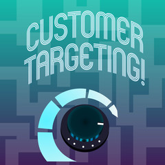 Text sign showing Customer Targeting. Business photo text business process that defines which customers to market Volume Control Metal Knob with Marker Line and Colorful Loudness Indicator