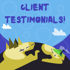 Fototapeta premium Conceptual hand writing showing Client Testimonials. Concept meaning Written recommendation from a satisfied customer Mountain View with Hiking Trail and Trekking Tracks for Ads