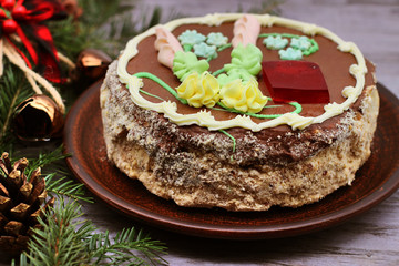 Delicious, decorated with a cream cake. Traditional Ukrainian Kiev Cake