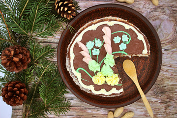 Delicious, decorated with a cream cake. Traditional Ukrainian Kiev Cake