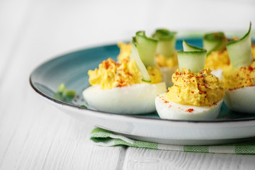 Stuffed eggs. The concept of food, breakfast, catering.