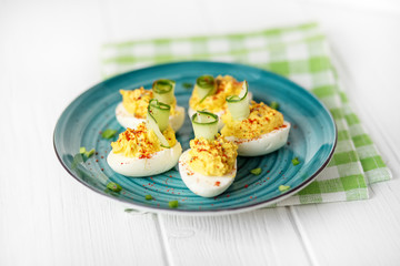 Stuffed eggs. The concept of food, breakfast, catering.