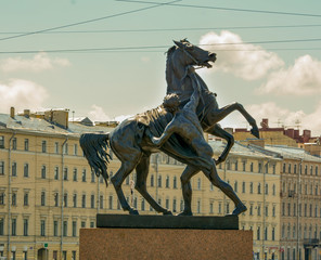 Statue of a horse tamer in Saint Petersburg Russia