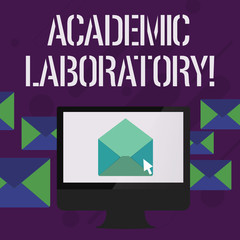 Writing note showing Academic Laboratory. Business concept for where students can go to receive academic support Open Envelope inside Computer Letter Casing Surrounds the PC