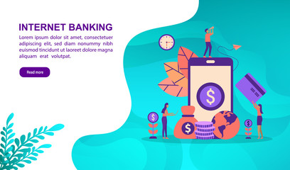 Internet banking illustration concept with character. Template for, banner, presentation, social media, poster, advertising, promotion