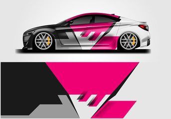 Obraz premium Car wrap decal rally design vector. Graphic abstract background designs for vehicle 