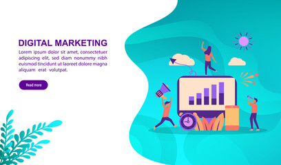 Digital marketing illustration concept with character. Template for, banner, presentation, social media, poster, advertising, promotion