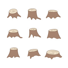 Doodle color stumps tree isolated icons set - 265516954
