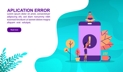 Application error illustration concept with character. Template for, banner, presentation, social media, poster, advertising, promotion
