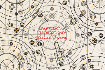 Mechanical engineering drawings on light background. Milling machine spindle. Technical Design. Cover. Blueprint.