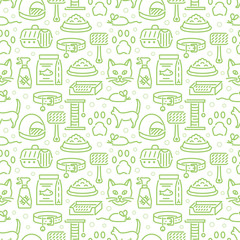 Veterinary pets accessories outline icons seamless pattern