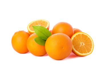 Pile of ripe oranges isolated on white background. Healthy food