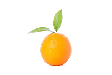 Ripe orange fruit with leaves isolated on white background, healthy food