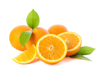 Pile of ripe oranges isolated on white background. Healthy food