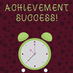 Word writing text Achievement Success. Business photo showcasing status of having achieved and accomplished an aim Colorful Round Analog Two Bell Alarm Desk Clock with Seconds Hand photo