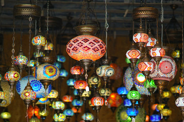 colorful lanterns sold at the market in Heraklion