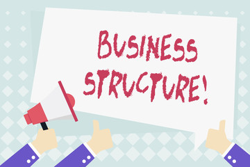 Conceptual hand writing showing Business Structure. Concept meaning Organization framework that is legally recognized Hand Holding Megaphone and Gesturing Thumbs Up Text Balloon