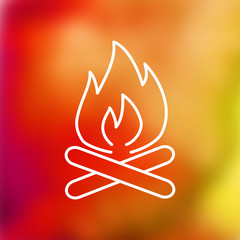 Burning bonfire illustration. Camping and traveling vector icon