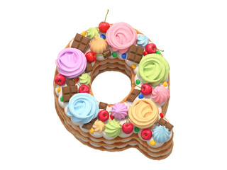 Cake with colorful meringues and cherries font