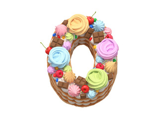 Cake with colorful meringues and cherries font