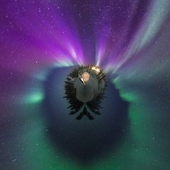 Tiny planet aurora borealis planet in space