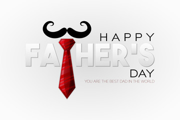 Happy Father's Day! You are the best dad in the world. Paper cut style Greeting card for holliday with red tie and hat. Vector illustration on grey background